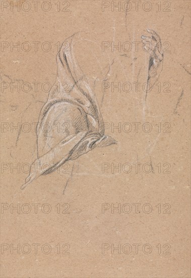 Verona Sketchbook: Drapery study with left hand (page 56), 1760. Francesco Lorenzi (Italian, 1723-1787). Black chalk with white heightening ; sheet: 32 x 23 cm (12 5/8 x 9 1/16 in.).