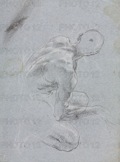 Verona Sketchbook: Male nude from back (page 9), 1760. Francesco Lorenzi (Italian, 1723-1787). Black chalk with white heightening ; sheet: 32 x 23 cm (12 5/8 x 9 1/16 in.).