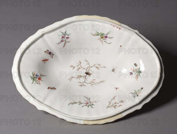Tureen (lid), c. 1751- 1752. Vincennes Factory (French), probably painted by Louis-Denis Armand (French). Soft-paste porcelain wth enamel and gilt decoraion; overall: 25.8 x 38.5 cm (10 3/16 x 15 3/16 in.); container: 15.4 cm (6 1/16 in.).
