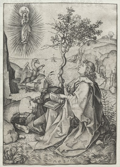 St. John the Evangelist on the Isle of Patmos. Martin Schongauer (German, c.1450-1491). Engraving