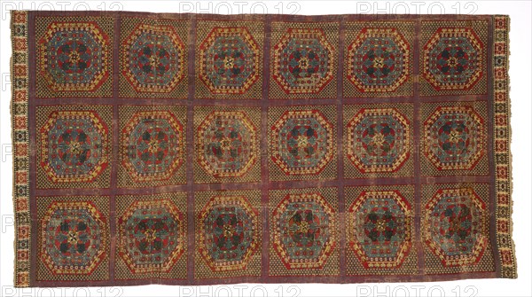 Spanish Carpet with a Turkish Pattern, c. 1450-1500. Spain, Alcaraz?, Mudejar, 15th century. Wool, knotted pile: Spanish knot; overall: 418.8 x 236.1 cm (164 7/8 x 92 15/16 in.)