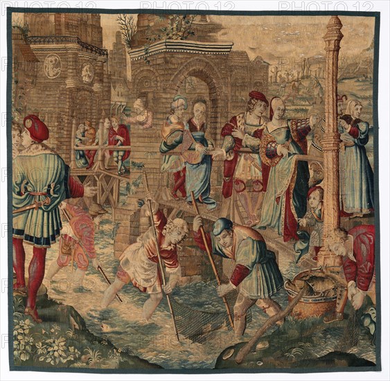 Spring: Fishing Scene (From Set of Four Seasons), late 1600s - early 1700s. Gobelins (French). Tapestry weave: wool, silk, and gold filé