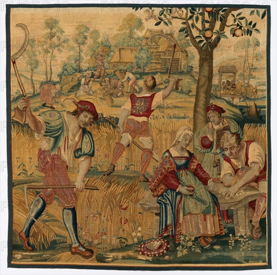Four Seasons: Summer: Harvest Scene, late 1600s - early 1700s. Gobelins (French). Tapestry weave: wool, silk, and gold filé; overall: 257.8 x 256.5 cm (101 1/2 x 101 in.)