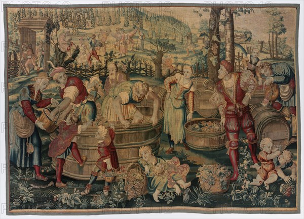 Autumn: Vintage Scene (From Set of Four Seasons), late 1600s - early 1700s. Gobelins (French). Tapestry weave: wool, silk, and gold filé; overall: 264.2 x 368.3 cm (104 x 145 in.)