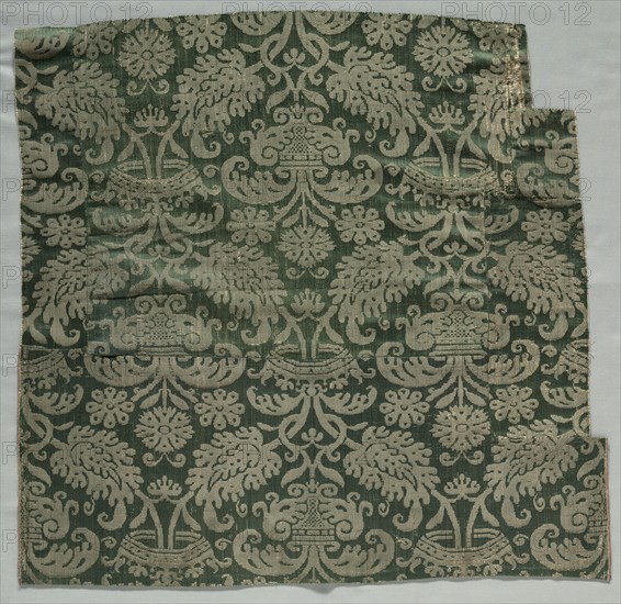 Two Lengths of Textile, 1500s. Italy or Spain, 16th century. Damask, silk; overall: 54.2 x 56 cm (21 5/16 x 22 1/16 in.)