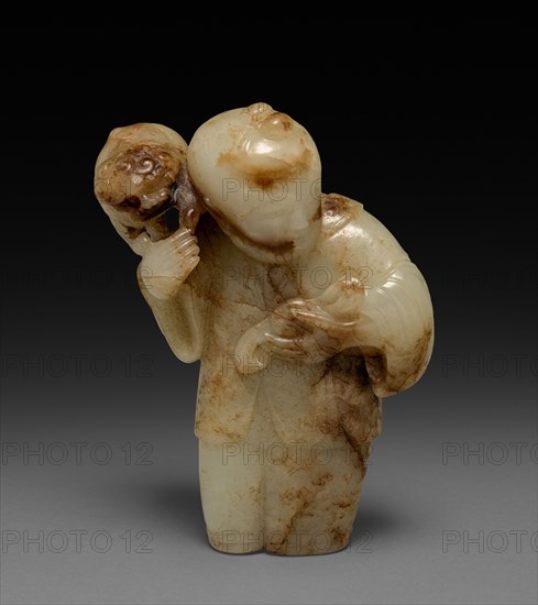 Liu Haichan with a Toad, 1644-1912. China, Qing dynasty (1644-1911). Pale green and brown mottled jade; overall: 9.8 cm (3 7/8 in.).