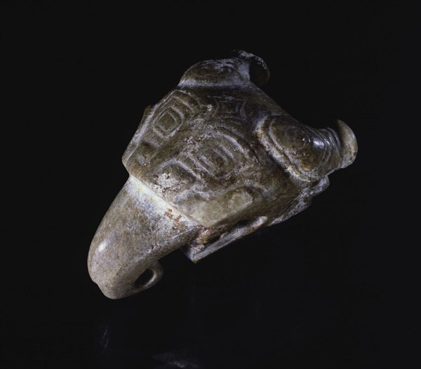 Feline Head with Bovine Horns and Elephant Trunk, 13th-11th Century BC. China, Shang dynasty (c.1600-c.1046 BC). Jade; overall: 4.2 cm (1 5/8 in.).