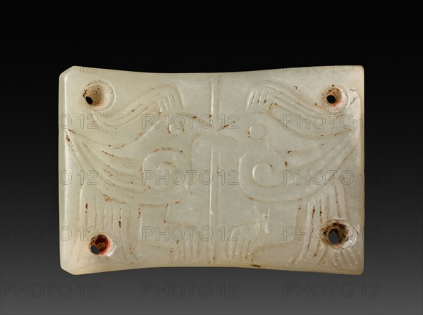 Plaque with Paired Birds for Belt or Shroud, 11th-10th Century BC. China, Western Zhou dynasty (c. 1046-771 BC). Jade             ; overall: 2.5 x 3.7 cm (1 x 1 7/16 in.).