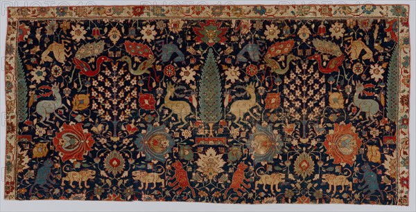 Portion of a Carpet, 17th century. Iran, Northwestern, 17th century. Knotted pile: jufti knot; wool and cotton; average: 89 x 185.5 cm (35 1/16 x 73 1/16 in.)
