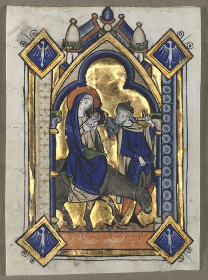 Leaf Excised from a Psalter: Flight Into Egypt, c. 1260. Flanders, Liège(?), 13th century. Tempera and burnished gold on vellum; sheet: 11.6 x 8.3 cm (4 9/16 x 3 1/4 in.)