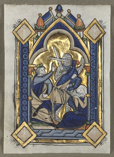 Leaf Excised from a Psalter: Massacre of the Innocents, c. 1260. Flanders, Liège(?), 13th century. Tempera and burnished gold on vellum; sheet: 11.5 x 8.2 cm (4 1/2 x 3 1/4 in.)
