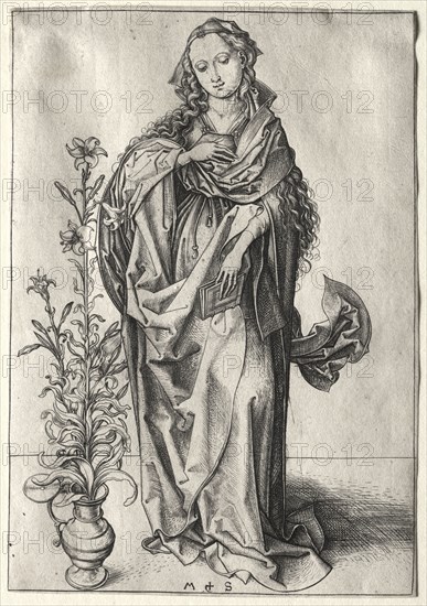 The Virgin of the Annunciation. Martin Schongauer (German, c.1450-1491). Engraving