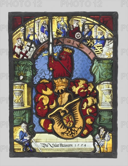 Arms of Ueberlingen, 1559. Switzerland, 16th century. Pot metal and white glass, silver stain; framed: 47.7 x 36.4 cm (18 3/4 x 14 5/16 in.); unframed: 40.7 x 29.9 cm (16 x 11 3/4 in.).