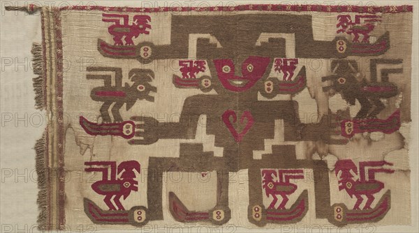 Large Cloth, 1100-1400. Peru, North Coast, Chimu Culture, 12th-15th century. Plain tabby, brocaded: wool and cotton; average: 88.9 x 149.9 cm (35 x 59 in.)