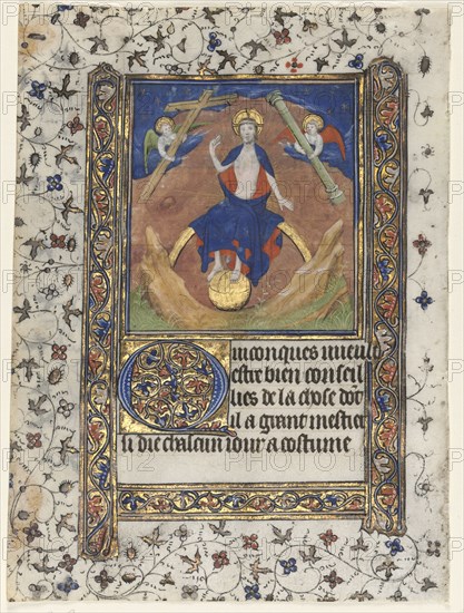 Leaf from a Book of Hours: Christ in Judgment, c. 1415. Workshop of Boucicaut Master (French, Paris, active about 1410-25). Ink, tempera, and gold on vellum; sheet: 17 x 12.5 cm (6 11/16 x 4 15/16 in.)