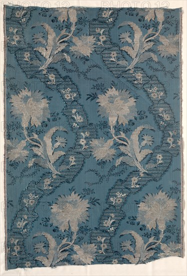 Two Joined Panels of Figured Silk, 1723-1774. France, 18th century, Period of Louis XV (1723-1774). Taffeta, brocaded; silk and silver thread; overall: 79 x 55 cm (31 1/8 x 21 5/8 in.)