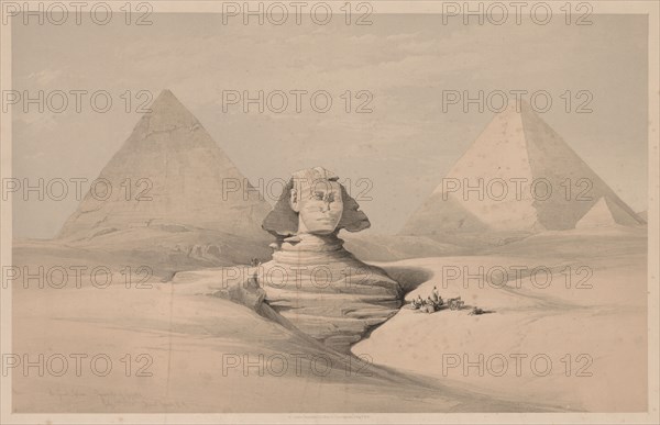 Egypt and Nubia:  Volume I - No. 18, The Great Sphinx, Pyramids of Gizeh, Front View, 1839. Louis Haghe (British, 1806-1885). Color lithograph