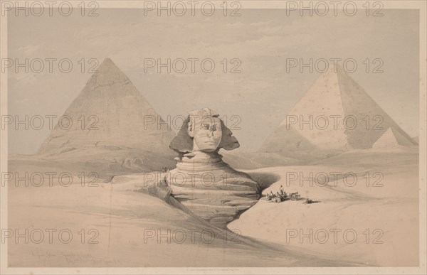 Egypt and Nubia: Volume I - No. 18, The Great Sphinx, Pyramids of Gizeh, Front View, 1839. Louis Haghe (British, 1806-1885). Color lithograph
