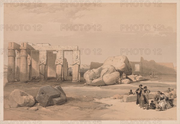 Egypt and Nubia:  Volume II - No. 4, Fragments of the Great Colossi, at the Memnonium, 1838. Louis Haghe (British, 1806-1885). Color lithograph