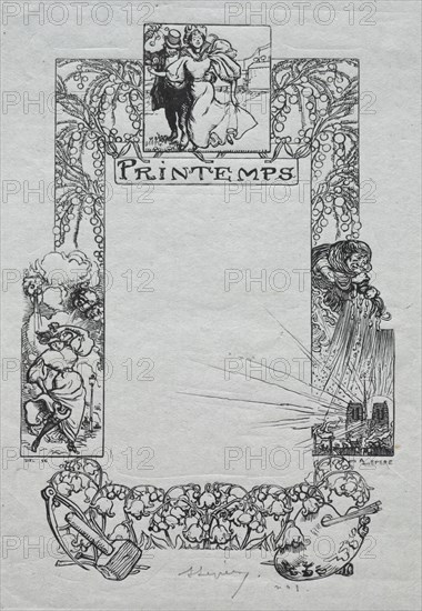Paris Almanac, 1897:  Decorative Border, Spring, 1897. Auguste Louis Lepère (French, 1849-1918). Wood engraving