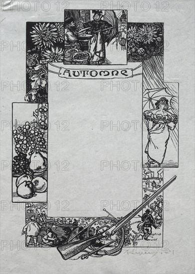 Paris Almanac, 1897:  Decorative Border, Autumn, 1897. Auguste Louis Lepère (French, 1849-1918). Wood engraving