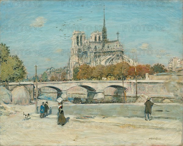 Notre Dame Seen from the Quai de la Tournelle, c. 1897/1902. Jean-François Raffaëlli (French, 1850-1924). Oil on fabric; framed: 85.5 x 101.5 x 9 cm (33 11/16 x 39 15/16 x 3 9/16 in.); unframed: 65 x 81.2 cm (25 9/16 x 31 15/16 in.)
