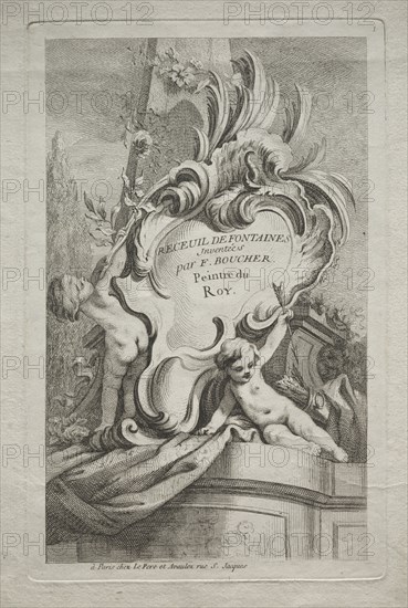 Book of Fountains:  No. 1, Title Page, c. 1736. Gabriel Huquier (French, 1695-1772), after François Boucher (French, 1703-1770). Etching