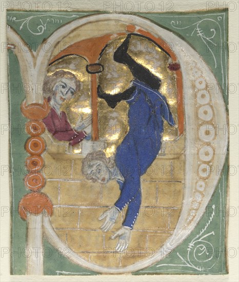 Historiated Initial (P?) Excised from a Bible, 1200s. Italy, 13th century. Tempera and gold on parchment; sheet: 5.2 x 4.2 cm (2 1/16 x 1 5/8 in.)