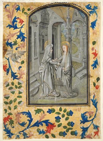Leaf from a Book of Hours: Annunciation to the Shepherds, c. 1470-1480. Guillaume Vrelant (Flemish, c. 1454-1481). Tempera, liquid gold, and grisaille on vellum; sheet: 10.2 x 7.5 cm (4 x 2 15/16 in.)