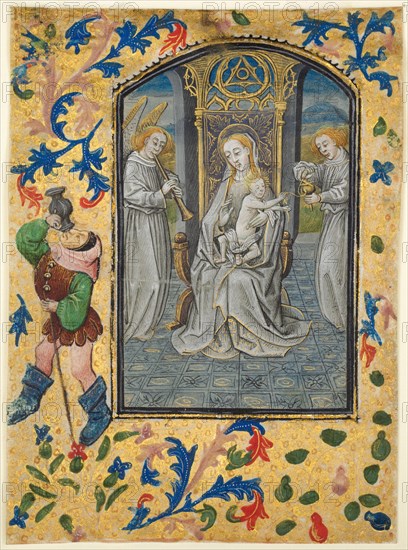 Leaf from a Book of Hours: Presentation in the Temple, c. 1470-1480. Guillaume Vrelant (Flemish, c. 1454-1481). Tempera, liquid gold, and grisaille on vellum; sheet: 10.2 x 7.3 cm (4 x 2 7/8 in.)