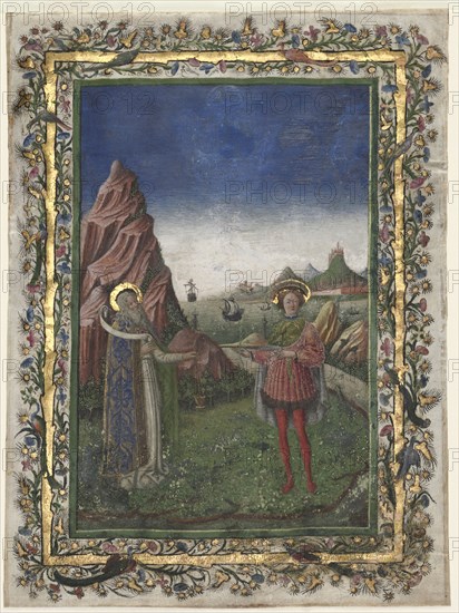 Single Leaf from a Missal: Two Male Saints, late 15th Century. Italy, Venice, 15th century. Tempera on parchment; sheet: 26 x 20 cm (10 1/4 x 7 7/8 in.)