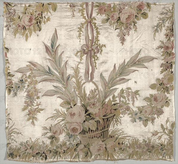 Coverlet Fragment, c. 1760-1770. Philippe de Lasalle (French, 1723-1805). Embroidered satin and silk; overall: 77.5 x 82.6 cm (30 1/2 x 32 1/2 in.)