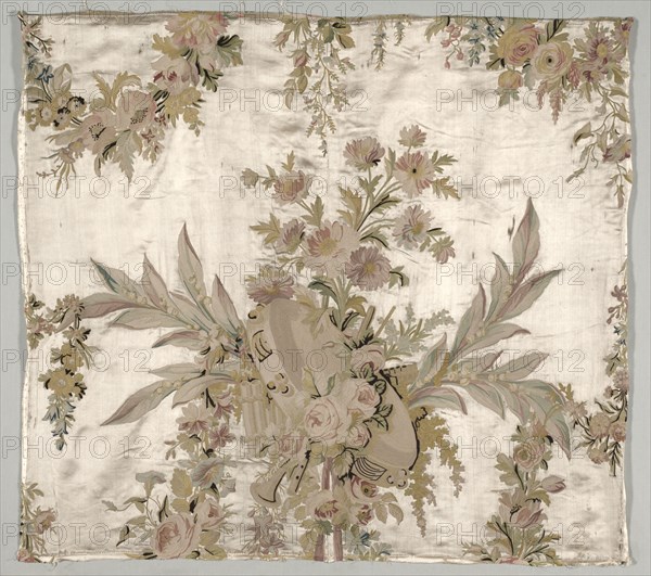 Coverlet Fragment, c. 1760-1770. Philippe de Lasalle (French, 1723-1805). Embroidered satin and silk; overall: 73.7 x 82.6 cm (29 x 32 1/2 in.)
