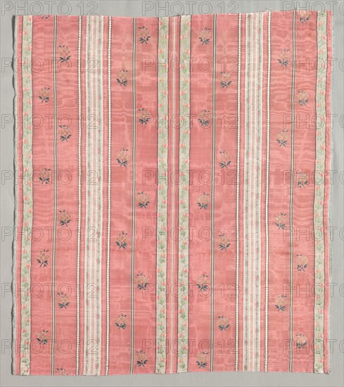 Silk Brocaded Textile, 1774-1793. France, 18th century, period of Louis XVI (1774-1793). Moiré, brocaded and warp-patterned; silk; overall: 54.6 x 48.3 cm (21 1/2 x 19 in.)