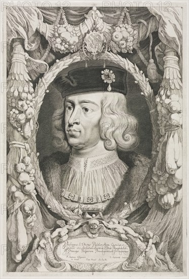 The Dukes of Burgundy:  No. 8.  Portrait of Philippe I (the Handsome) of Castile. Jonas Suyderhoef (Dutch, c. 1613-1686). Engraving