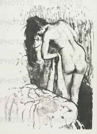 Nude Woman Standing, Drying Herself, 1891-1892. Edgar Degas (French, 1834-1917). Lithograph; sheet: 42.6 x 30.7 cm (16 3/4 x 12 1/16 in.); image: 33.3 x 24 cm (13 1/8 x 9 7/16 in.)