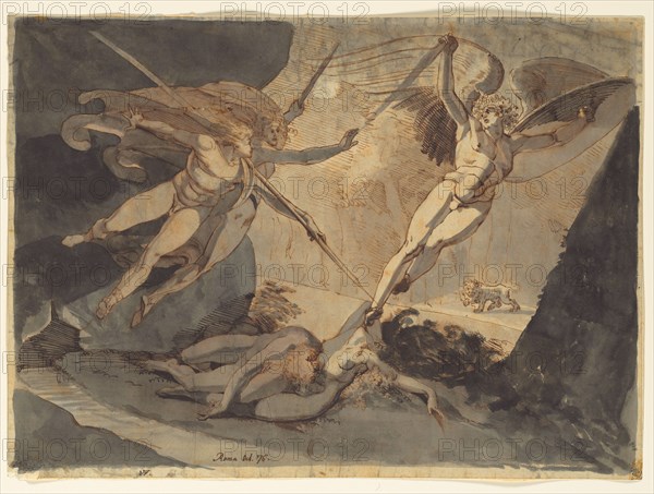 Satan Starts from the Touch of Ithuriel's Spear, 1776. Henry Fuseli (Swiss, 1741-1825). Pen and brown ink and brush and gray wash; sheet: 30.9 x 42.5 cm (12 3/16 x 16 3/4 in.); secondary support: 31 x 42.7 cm (12 3/16 x 16 13/16 in.).