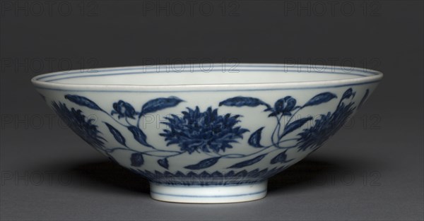 Bowl with Peony Decoration, 1426-1435. China, Ming dynasty (1368-1644), Xuande mark and reign (1425-1435). Porcelain; diameter: 20.5 cm (8 1/16 in.); overall: 7.3 cm (2 7/8 in.).