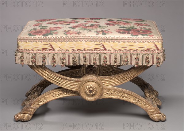 Stool, 1786-1787. Jean-Baptiste-Claude Sené (French, 1748-1803). Carved and gilded wood; overall: 44.8 x 71.5 x 51.6 cm (17 5/8 x 28 1/8 x 20 5/16 in.).