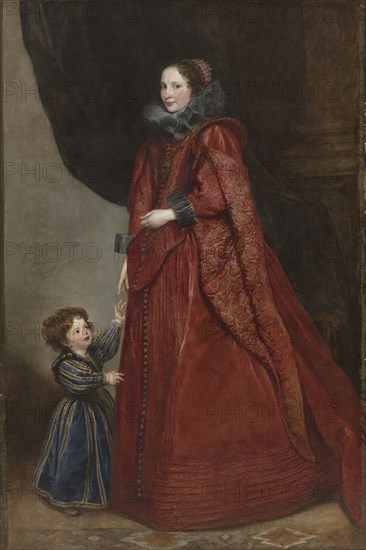 A Genoese Lady with Her Child, c. 1623-1625. Anthony van Dyck (Flemish, 1599-1641). Oil on canvas; framed: 266.5 x 184 x 12 cm (104 15/16 x 72 7/16 x 4 3/4 in.); unframed: 217.8 x 146 cm (85 3/4 x 57 1/2 in.).