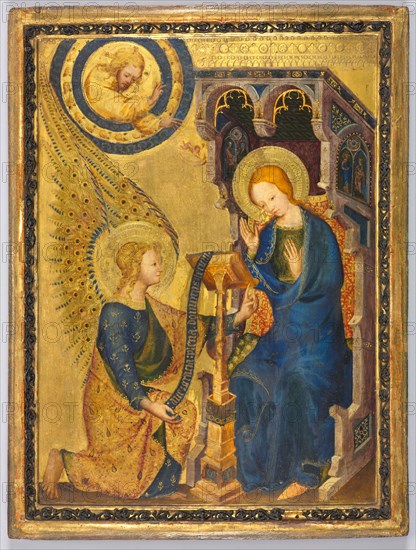 The Annunciation, 1380s. Netherlands, or possibly France, 14th century. Tempera and oil with gold on wood; framed: 40.3 x 31.4 x 4.8 cm (15 7/8 x 12 3/8 x 1 7/8 in.).