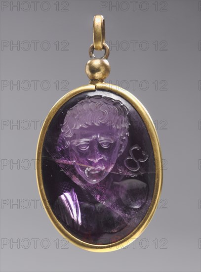 Intaglio with Male Portrait Bust, 500s. Byzantium, 6th century. Amethyst with gold mount; overall: 4.3 x 2.5 cm (1 11/16 x 1 in.)