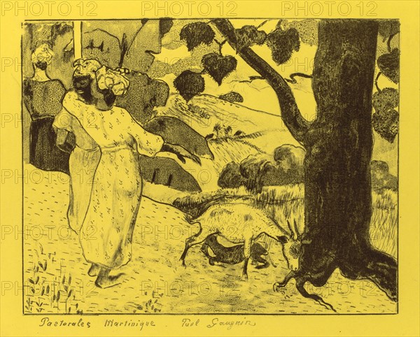 Volpini Suite:  Martinique Pastoral (Pastorales Martinique), 1889. Paul Gauguin (French, 1848-1903). Zincograph; sheet: 50 x 65 cm (19 11/16 x 25 9/16 in.); image: 17.6 x 22.3 cm (6 15/16 x 8 3/4 in.)