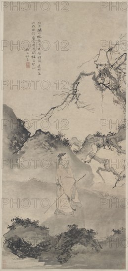 The Poet Lin Bu Wandering in the Moonlight, late 1400s. Du Jin (Chinese, 1446-c. 1519). Hanging scroll; ink and color on paper; image: 156.4 x 72.4 cm (61 9/16 x 28 1/2 in.); overall: 286.4 x 99 cm (112 3/4 x 39 in.).