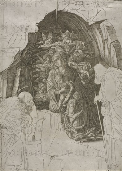 Virgin and Child in the Grotto, c. 1500. Probably by the so-called Premier Engraver (Italian), school of Andrea Mantegna (Italian, 1431-1506). Engraving