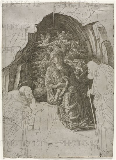 Virgin and Child in the Grotto, c. 1500. Probably by the so-called Premier Engraver (Italian), school of Andrea Mantegna (Italian, 1431-1506). Engraving