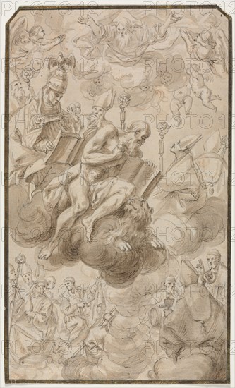 Ascension of Saint Jerome, 1600s. Karel Skréta (Czech, 1610-1674). Pen and brown ink, graphite and brush and brown wash; framing lines in black ink; sheet: 27.9 x 16.7 cm (11 x 6 9/16 in.).
