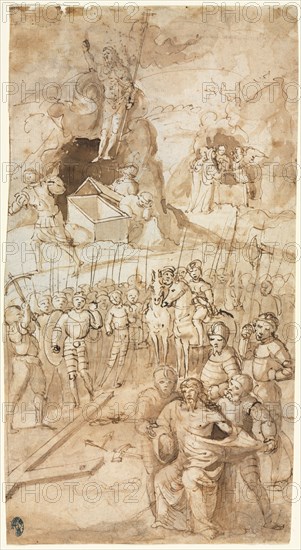 Three Scenes from the Passion of Christ, 1500s. Northern Italy, 16th century. Pen and brown ink and brush and brown wash over traces of black chalk; framing line (left edge) in brown ink; sheet: 26.9 x 14.4 cm (10 9/16 x 5 11/16 in.).