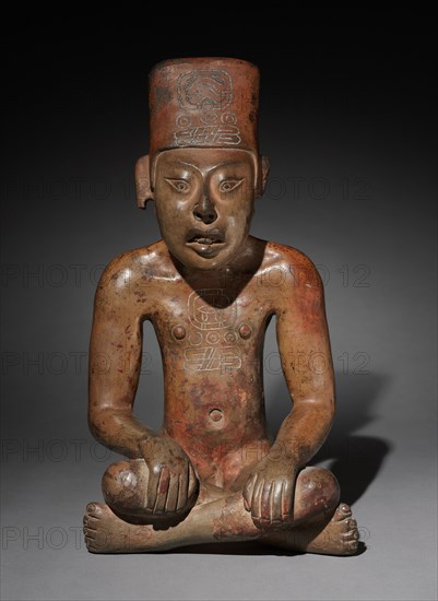 Seated Figure, 300 BC-AD 700. Mexico, Oaxaca, Zapotec style, 300 BC-AD 700. Ceramic, slip; overall: 32.2 x 17.9 x 18.8 cm (12 11/16 x 7 1/16 x 7 3/8 in.).