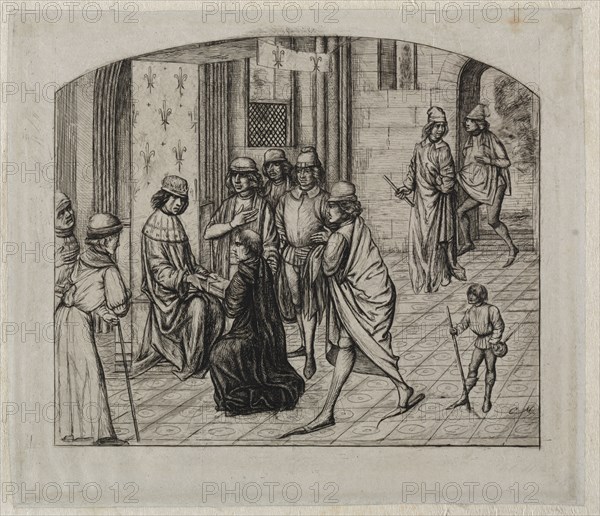 The Printed Work of the Latin Author, Valerius Maximus, Being Presented to King Louis XI, 1860. Charles Meryon (French, 1821-1868). Etching